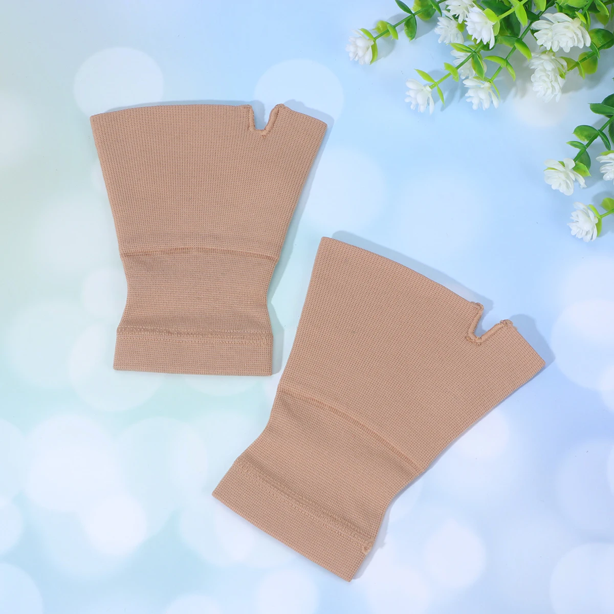 

2 Pairs Sports Wrist Guards Elastic Adjustable Cuff Gloves Brace Supports Skin Color Durable Soft Long Term Use
