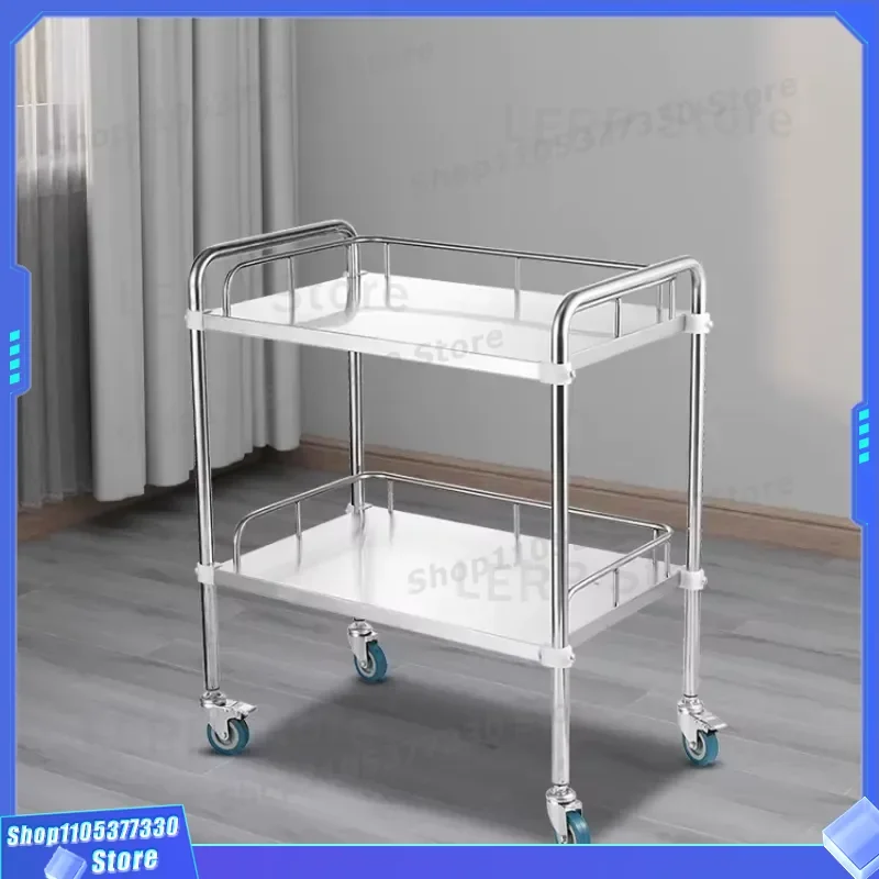 Double Layer Stainless Steel Hospital Trolley Medical Surgery Cart Mobile Instrument Stand for Clinic Emergency Room
