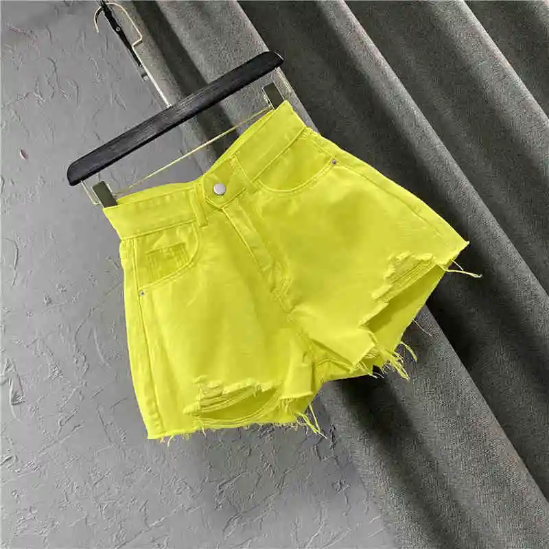 Fashion Multicolour Denim Shorts Women Summer New High Waist Slim A-line Loose Hole Short Jeans Popular Versatile Hot Shorts