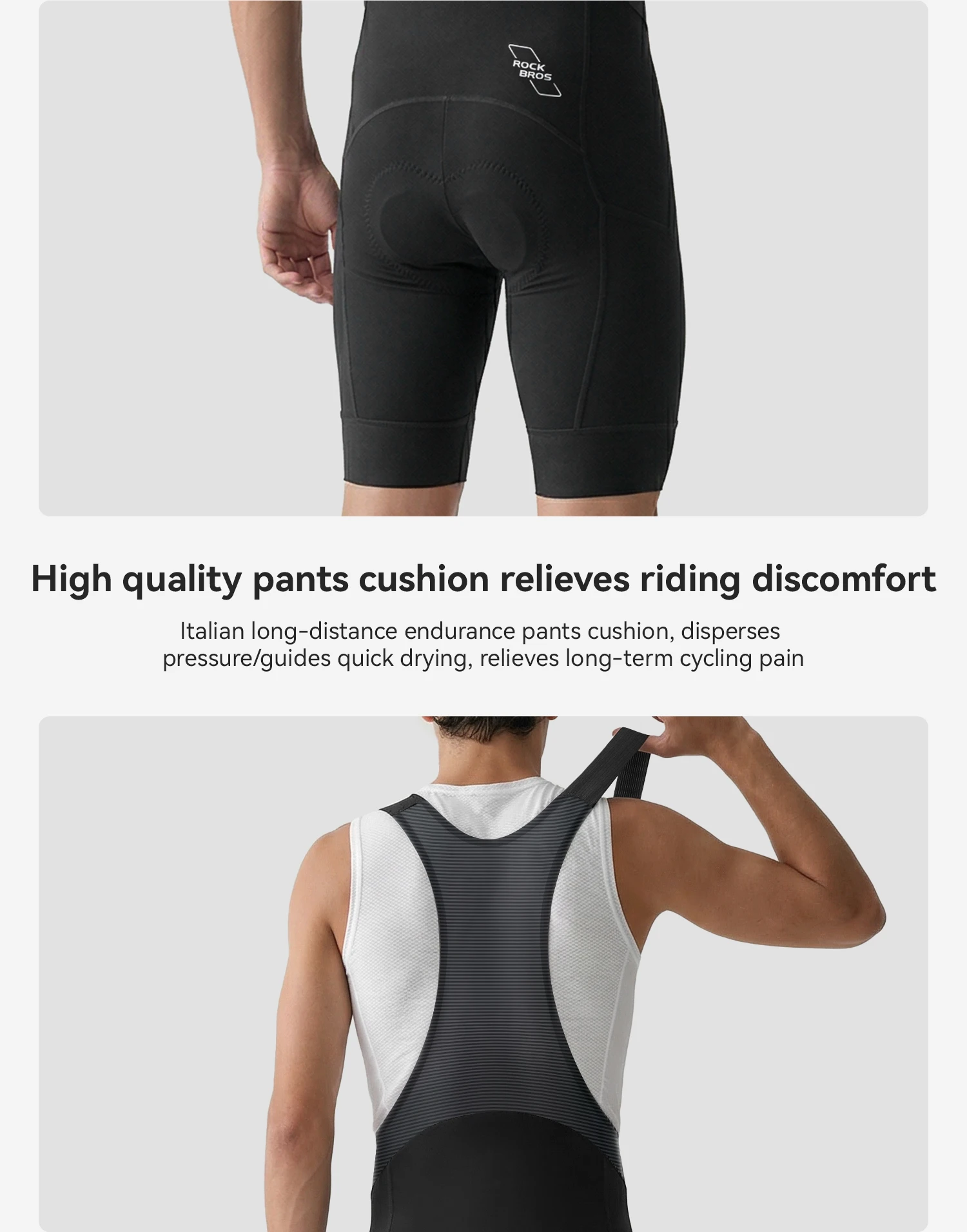 ROCKBROS Fahrrad-Trägerhose für Herren, Sommer, atmungsaktiv, bequem, hochelastisch, mit 3D-Stoßdämpfung – Detail 9