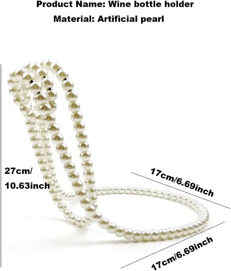 DEOUNY Artificial Pearl Necklace Floating Wine Rack Metal Wine Bottle Holder, Wine Bottle Stand for Bar and Home Decoration 2