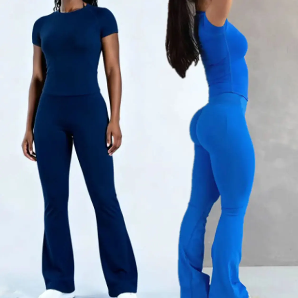 DFXEN Logo Women’s 2 Piece Yoga Set Short Sleeve Top Flare Leggings Stretchy Workout Gym Fitness Activewear Matching Outfit