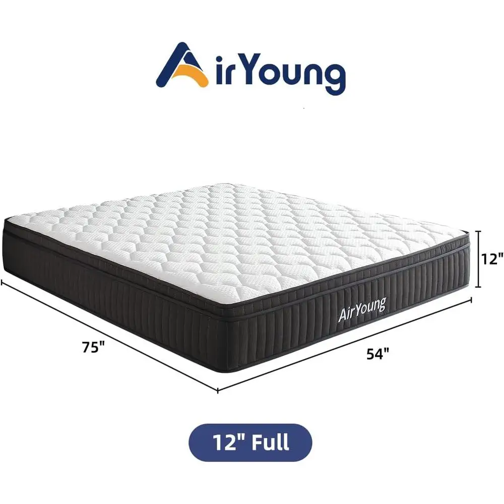 12 Inch Hybrid Mattress Memory Foam Medium Firm Individually Pocketed Springs Motion Isolation Pressure Relief Support Comfort