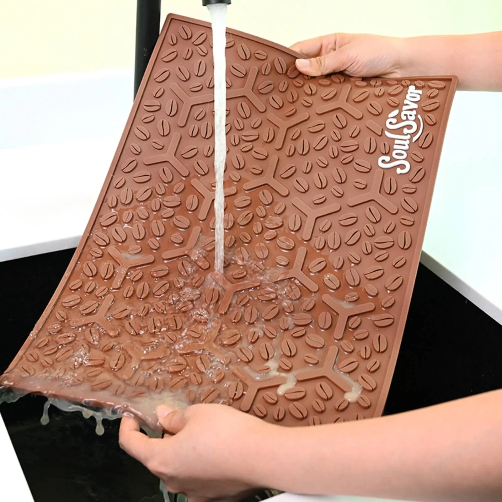 

Coffee Bean Pattern Draining Mat Textured Textured Design Coffee Bar Mat Kitchen Accessory Heat Insulating Easy to Clean