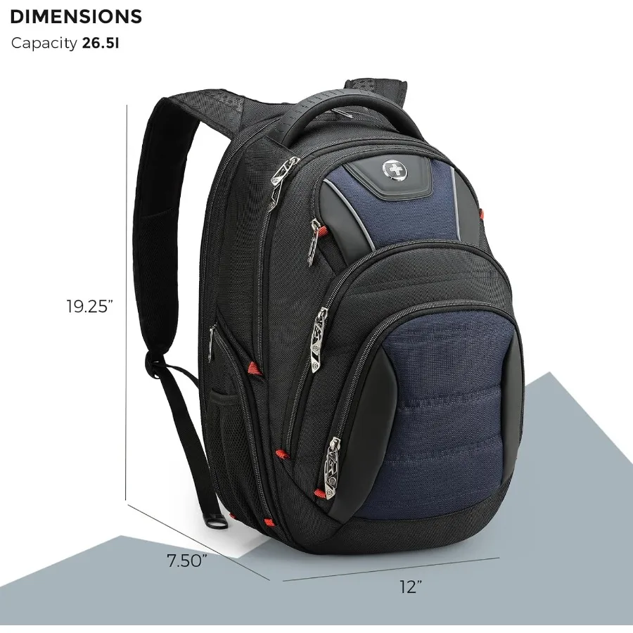 حقيبة ظهر للكمبيوتر المحمول للرجال بتصميم Swissdigital للرجال بسعة كبيرة حقيبة سفر للأعمال باللون الأسود/الأزرق J14-12