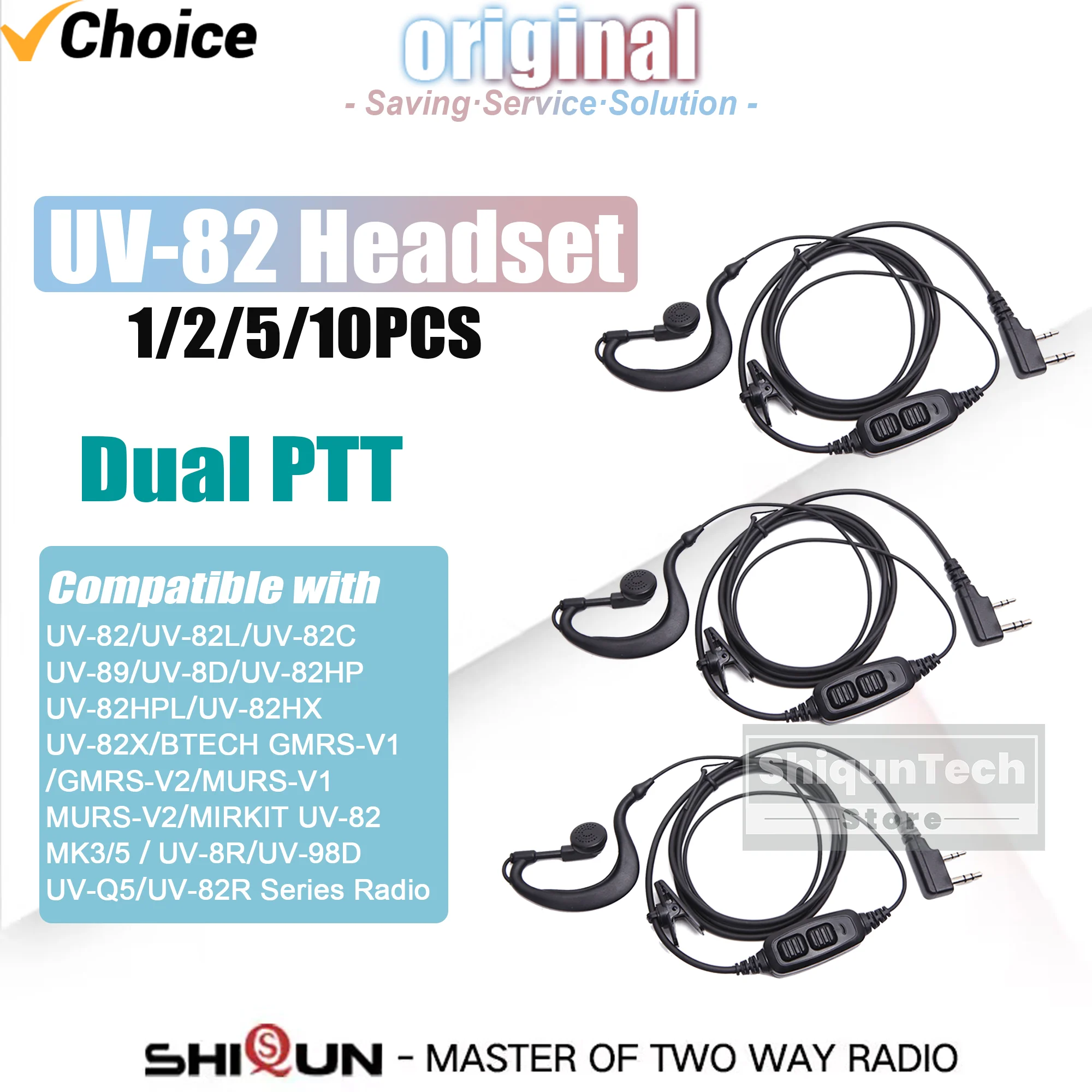 

Original Baofeng UV 82 Radio Headset Dual PTT Earpiece Earphones with Microphone for UV-32 UV-88 UV-K6 Walkie Talkie Accessories