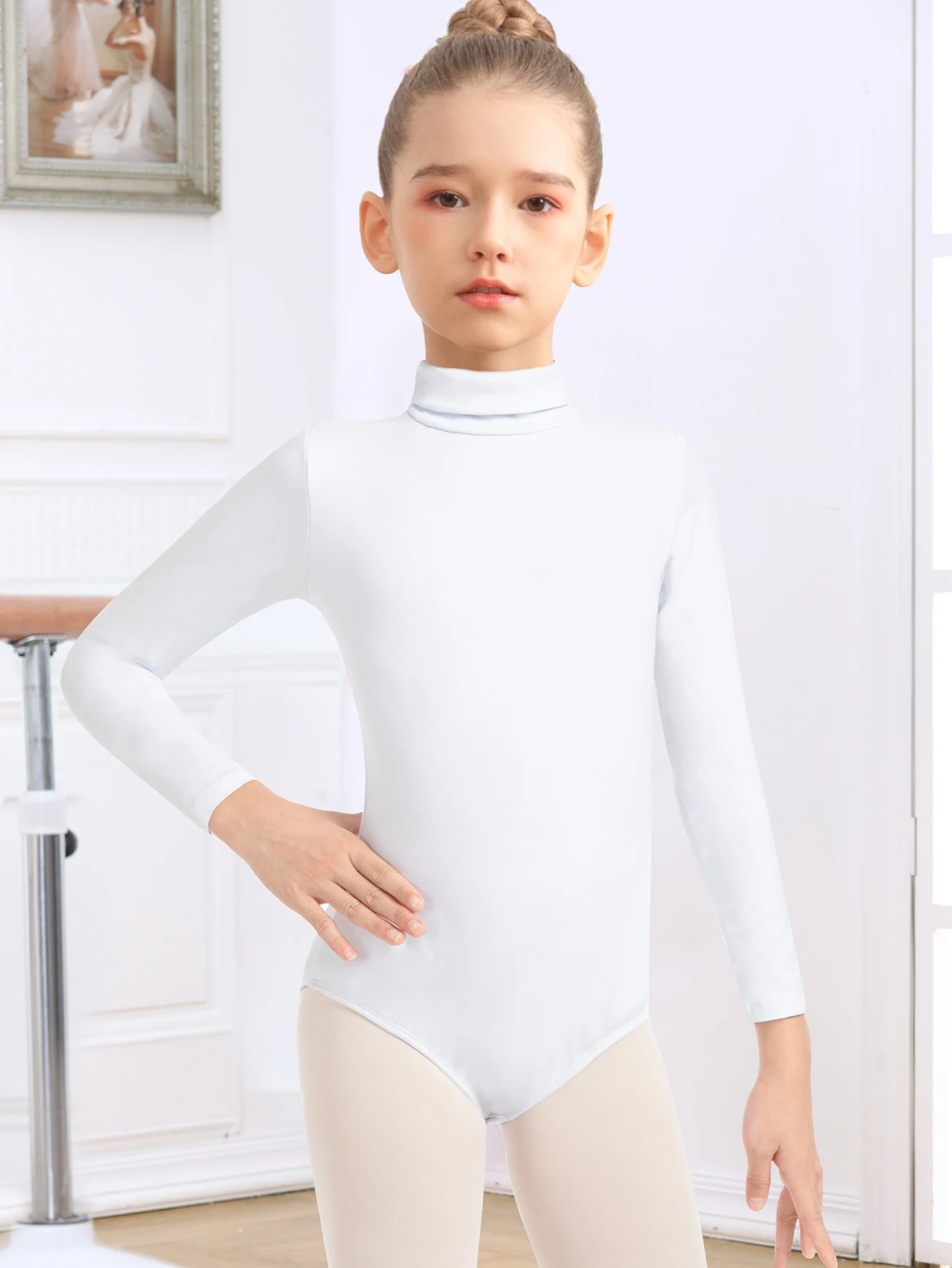 Girls Long Sleeve Leotards high neck Back Zipper closure Gymnastic Outfits Toddler Dance Leotard