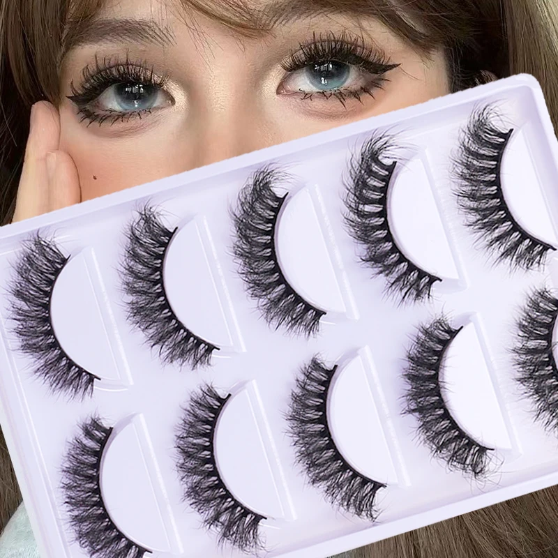 5組のフルまつげ、太くてカールした、ふわふわで細いつけまつげ、デイリーウェア、ふっくらと伸びたマンゴーアイスタイル