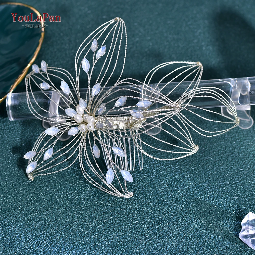 YouLaPan Handmade Hollow Flower Bridal Hair Comb Headwear Opal Rhinestone Hair Jewelry Wedding Tiaras Hair Accessories HP257