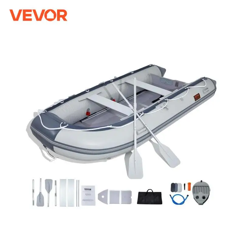 VEVOR Annexe Gonflable, Bateau Pneumatique pour 6 Personnes, avec Plancher en Bois Marin et Banc Réglable en Aluminium, Charge de 680,4 kg, Rames en Aluminium, Pompe à Air et Sac de Transport