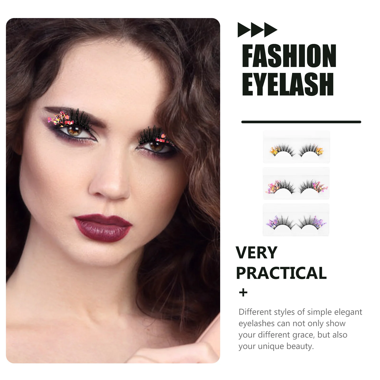 

3Pairs False Eyelashes Glitter Colored Fluorescent Party Lashes Makeup Eyelashes Artificial Lash Extensions