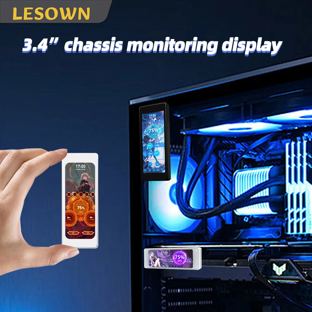 

LESOWN 3.4 Inch 376x960 IPS LCD USB Mini Screen CPU Hardware Temperature Monitor Dynamic Theme Supported for CPU RAM HDD Data