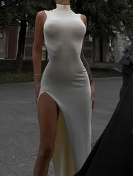 Summer Slit Maxi Dress for Women Elegant Holiday Sexy Sleeveless Club Party Tank Sundresses Solid Clothes