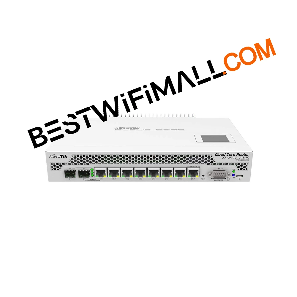 CCR1009-7G-1C-1S+PC MikroTik Router 7xGigabit Ports 1xCombo Port (SFP / Gigabit Ethernet) 1xSFP+Cage 9 Cores 1GHz CPU 2GB RAM