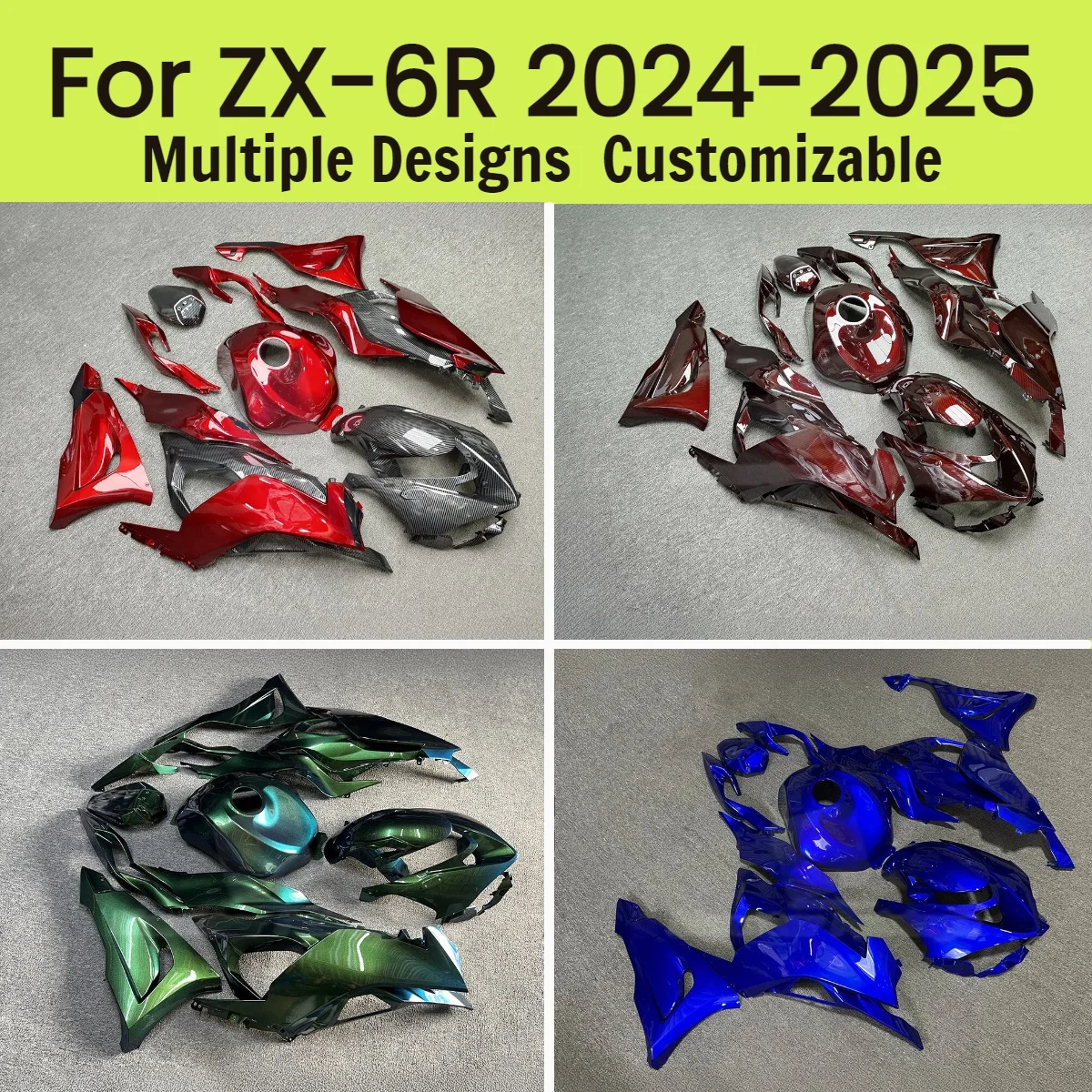 Free Custom Fairings ZX 6R 2024 2025 Aftermarket Prime Fairing Kit Bodywork Panel for Kawasaki ZX6R 24 25