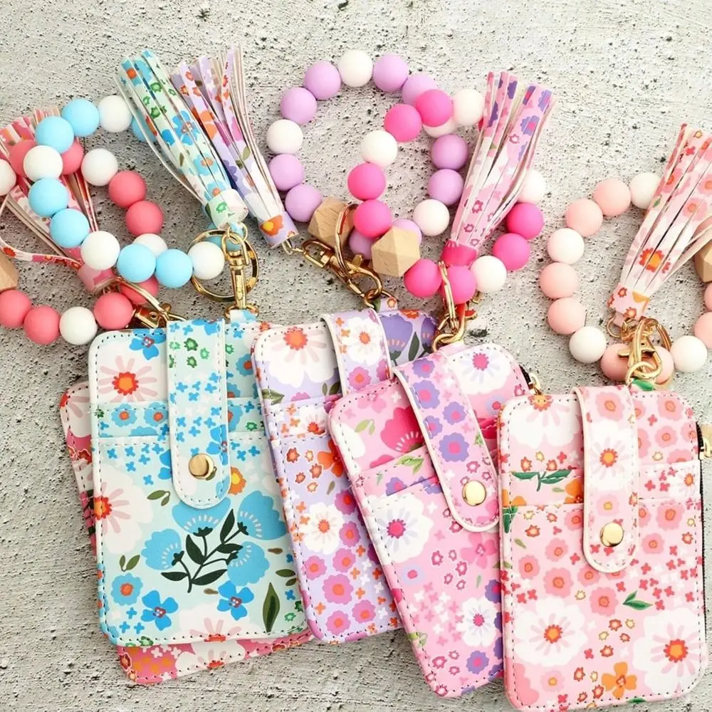 Кошелек из искусственной кожи в стиле бохо с бисером, брелок, многофункциональный портативный брелок с кисточками, кошелек с цветочным узором