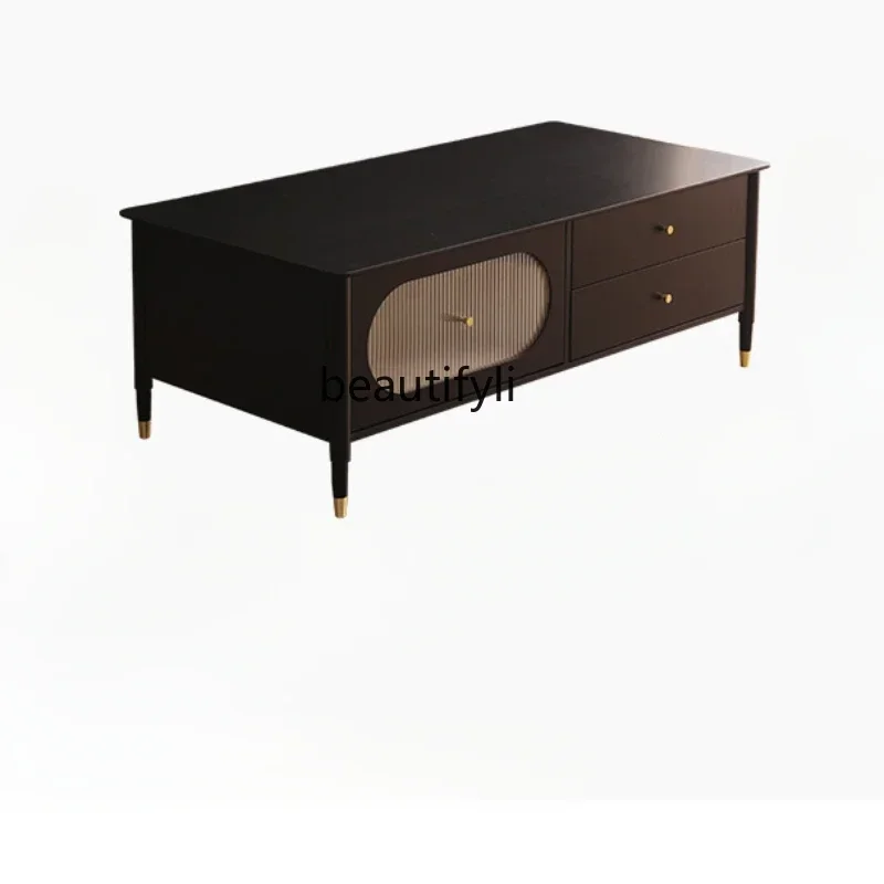 Daylight Coffee Table Simple and Modern Coffee Table TV Cabinet Unit Solid Wood Tea Table Black