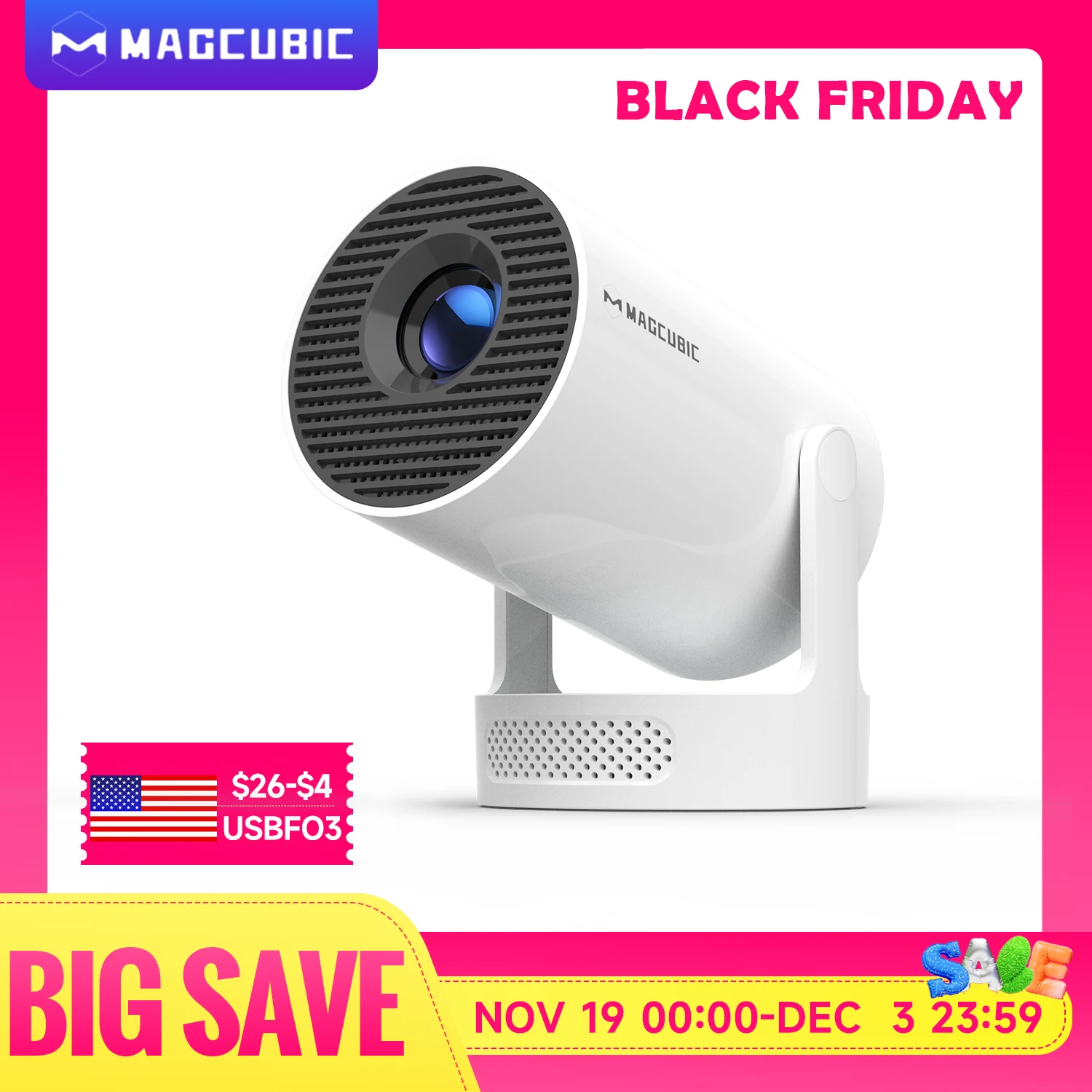 Magcubic HY300 Pro+ 4K Android 11 Portable Projector 8000 Lumens WiFi 6 BT5.4 Outdoor Theater 5W HiFi Speaker 720P HD Supported