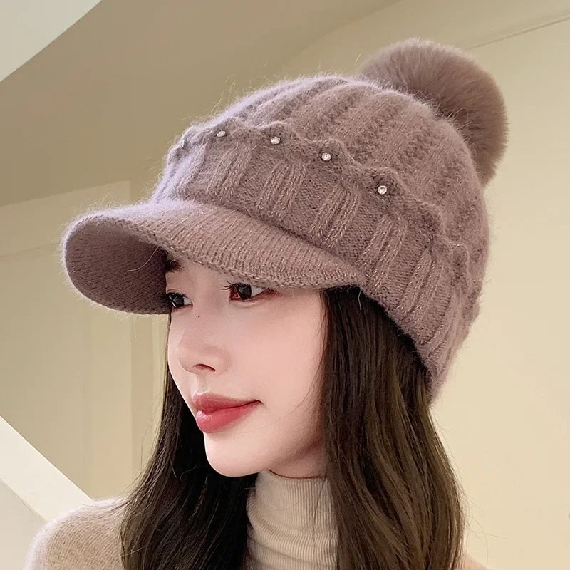 Ladies Thickened Thermal Duck Tongue Knitted Wool Hat Winter Hats Baseball Autumn and Winter Ear Protection CapTo Keep Warm