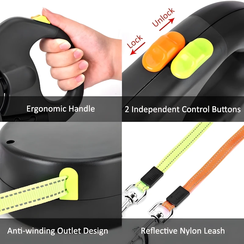 2 in 1 LED Light Pet Leash Automatic Retractable 3M/5M Reflective 6