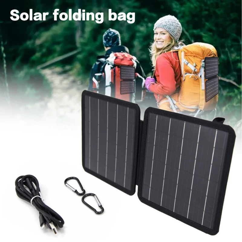 

10W 5V Monocrystalline Solar Folding Bag Portable Solar Charger USB + TYPE-C Dual Output Ports