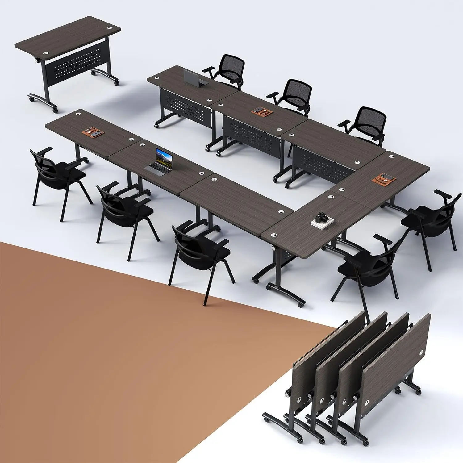 Flip Top Conference Room Tables, Stackable and Nesting to Saving Space for Meeting Room, Office, Classroom, Support 550Ibs