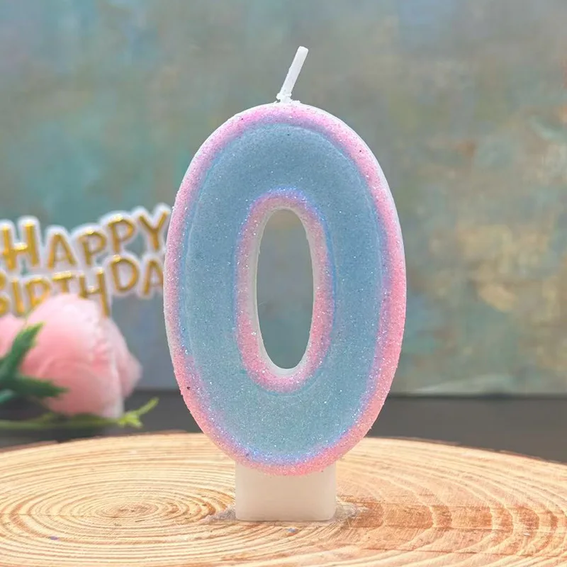 Dreamy gradient pink-blue decorated number candles, festive party gifts, birthday and anniversary candles