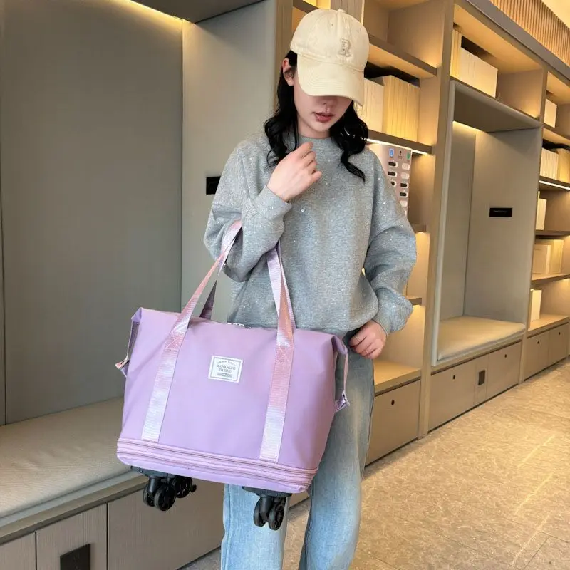 Carro de viaje de gran capacidad, bolsa de almacenamiento de equipaje con ruedas, polea impermeable, portátil, plegable, extensible, ropa de moda