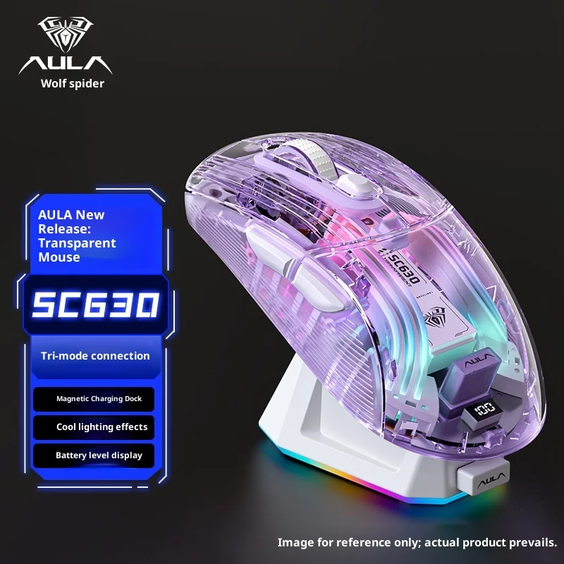 

Мышь Wolf Spider Sc630, беспроводная, с тремя режимами, прозрачная Bluetooth-мышь, легкий игровой ноутбук с зарядной базой, мышь
