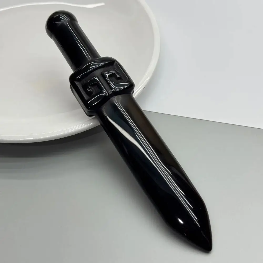 

1pc Natural Obsidian Handcrafted Statue Dagger Crystal Polished Raw Stone Model Knife Decorative Figurine for Living Room Decor