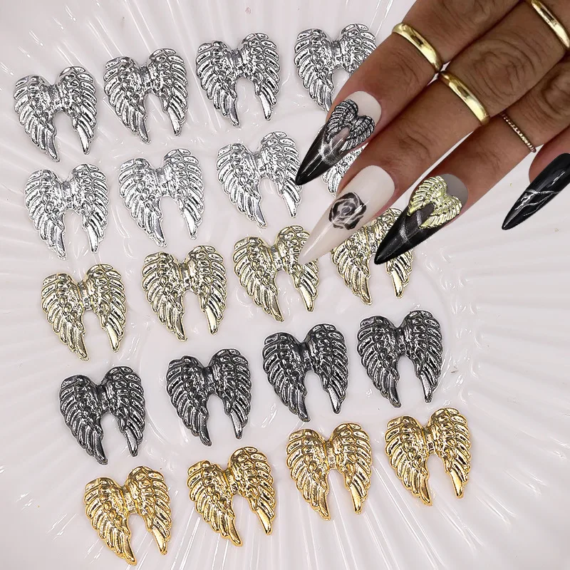 20PCS Retro Metal Angel Wings Nail Art Charms Accessories Parts For Manicure Decor Products Nail Decorations Supplies Material