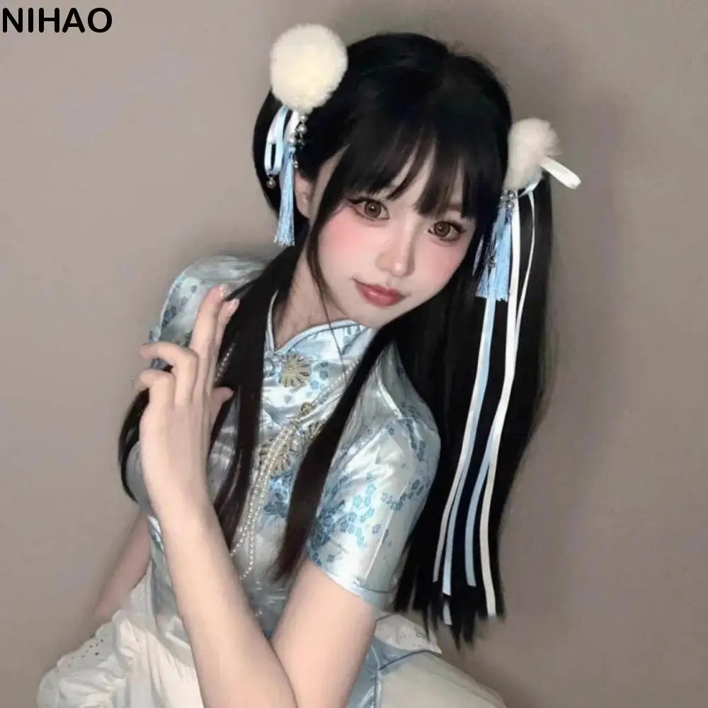 

Cloth Chun-Li Hair Bun Clip Barrettes Tassel Chinese Style Hairpin Duckbill Clip Hair Accessories Cosplay Headwear Ladies/Girls