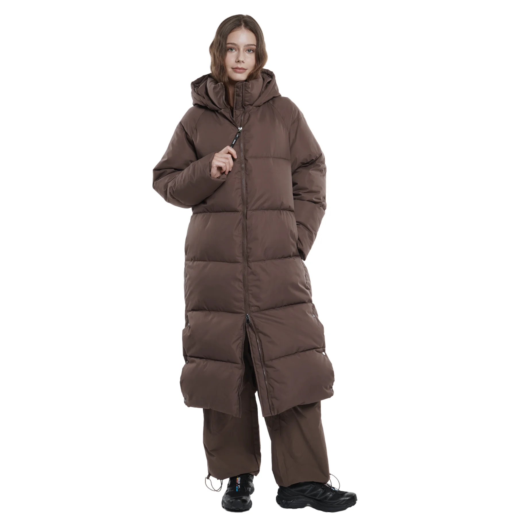 Piumino Extra lungo da donna cappotto invernale con cappuccio e Zip doppia aperta antispruzzo idrorepellente antivento antimacchia