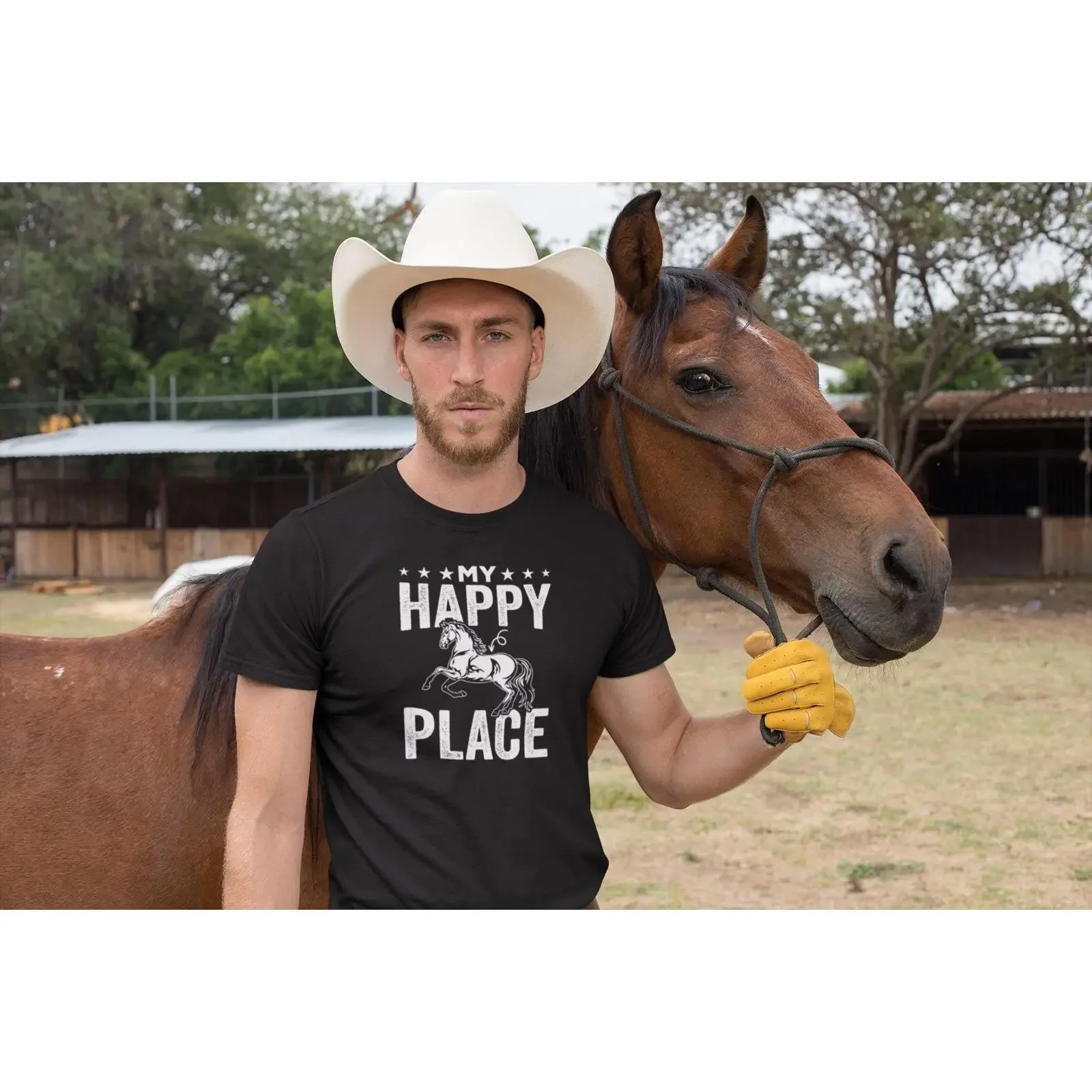My Happy Place Horse T Shirt Lover Equestrian Horseback Riding Rider for Owner Casual vintage Washed graphic Versatile