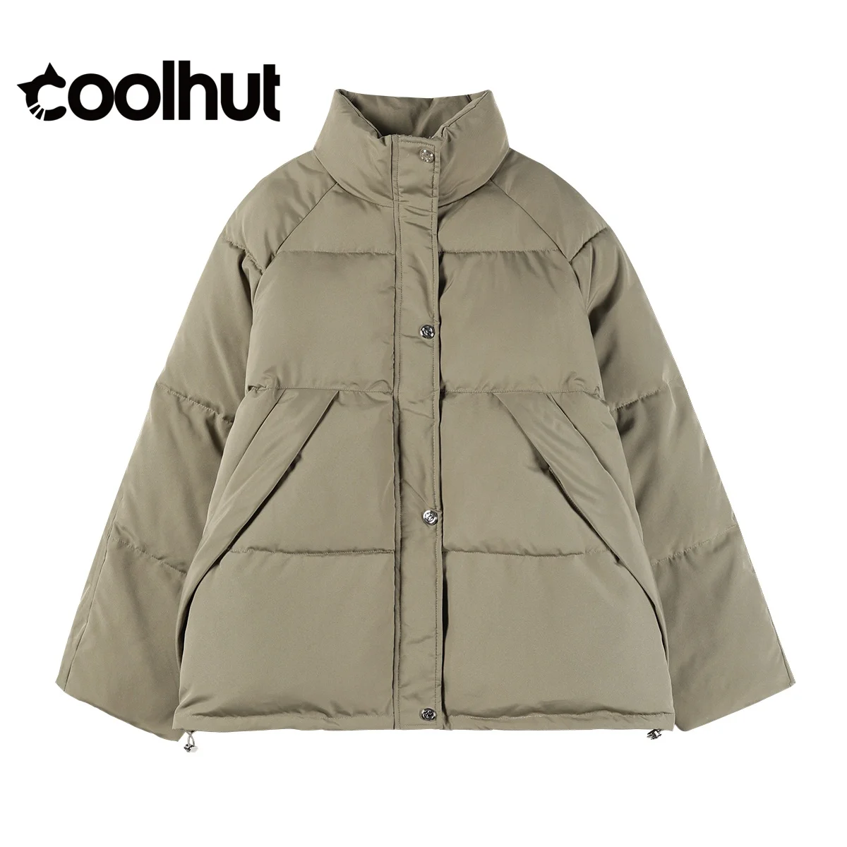 

COOLHUT New Designer Women's 2025 Stand Collar Puffer Coat Preppy Oversized Quilted Winter Jacket Academic Style Loose Fit Parka