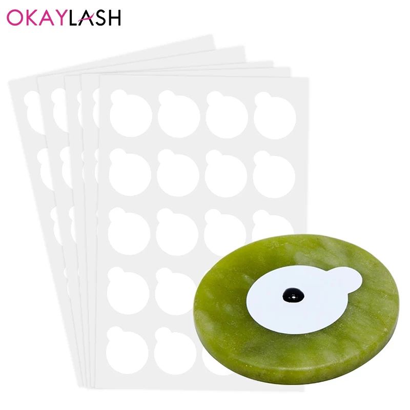 Okaylash 100 pçs suporte de cola de cílios calço palete de papel adesivos almofadas com 1 pçs extensão de cílios conjunto de pedra jade