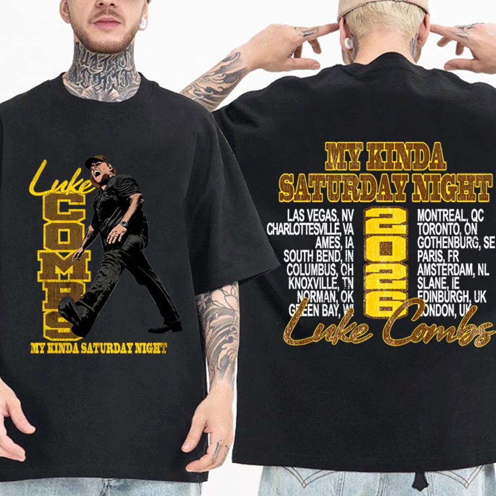 Luke-Combs My Kinda Saturday Night Tour 2026 T-shirt Man Woman Harajuku Short Sleeve O-neck Casual Shirt