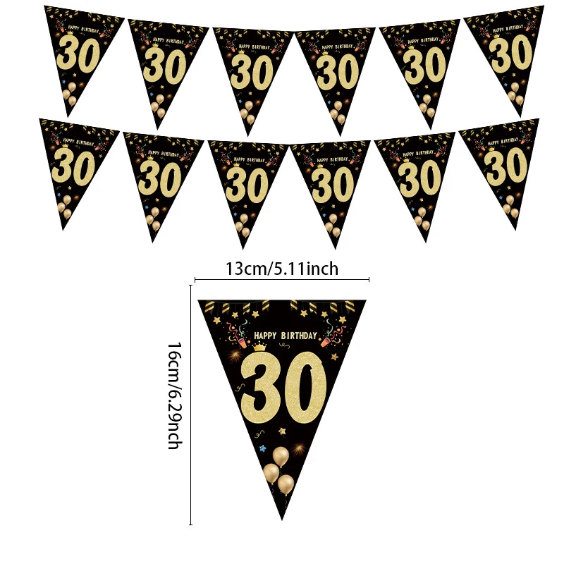 1set 30 40 50 60 Black Gold Happy Birthday Party Decorations Banner Anniversary Backdrops Decoration Black Flags  Banner