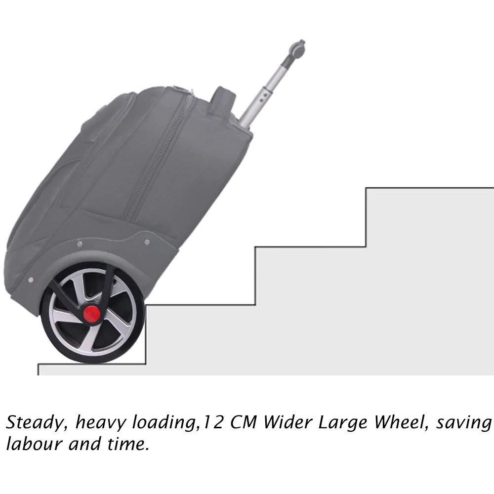 Nuovo design trolley rolling bagaglio borsa grande ruota viaggio borsa a tracolla viaggio uomini/donne valigia di grande capacità imbarco valise