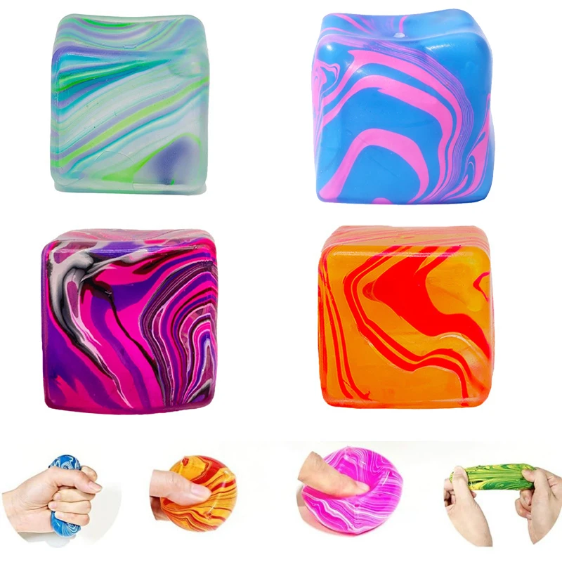 Swirl Marble Cube Maltose Squishy Slow Rising Fidget Squeeze Toy Stress Relief Hand Sensory Toy Anti-Anxiety ADHD Relief Gift