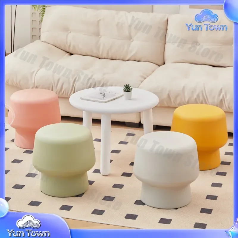 Cream Wind Plastic Stool for Nordic Low Coffee Table Stool for Living Room Sofa Mushroom Stool for Household Simple Door Shoe