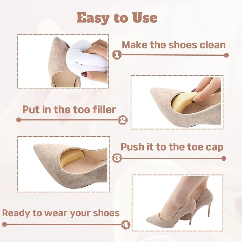 Toe Filler Inserts Shoes Too Big Unisex Breathable Soft Toe Plug Forefoot Pad Shoe Filler for High Heel Foot Pain Relief Women