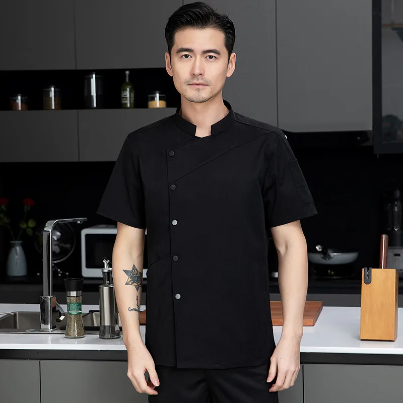 Catering Hotel Restaurant Kantine Zomer Dunne ademende koksjas Korte mouw Gebak Chef-kok Werkkleding Keukenjas