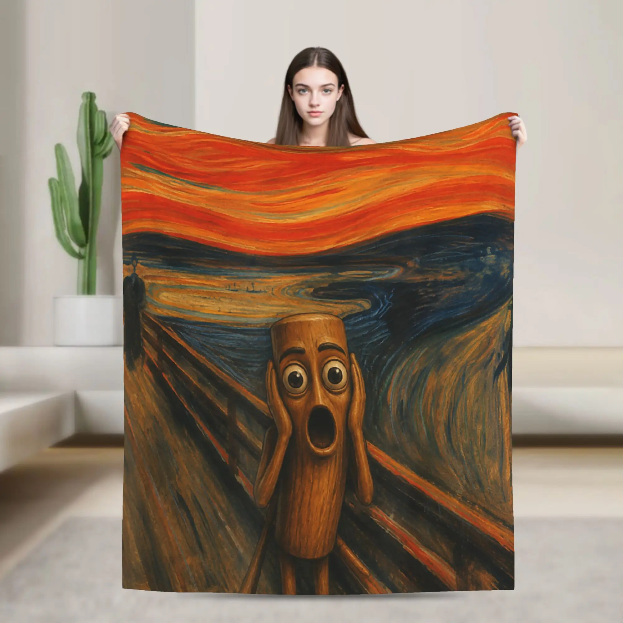 Tung Tung Tung Sahur The Scream Munch Parody Funny Meme Dank Blanket Girls Flannel Bedding Throws For Living Room Soft Bedspread