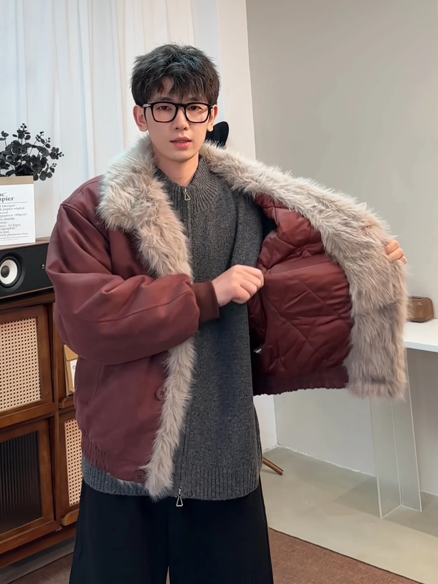 

American Sle Thiened Suede Jaet ort Men's Winter Coat with Fur Collar Deconstructed Workwear Sle Cotton Padded