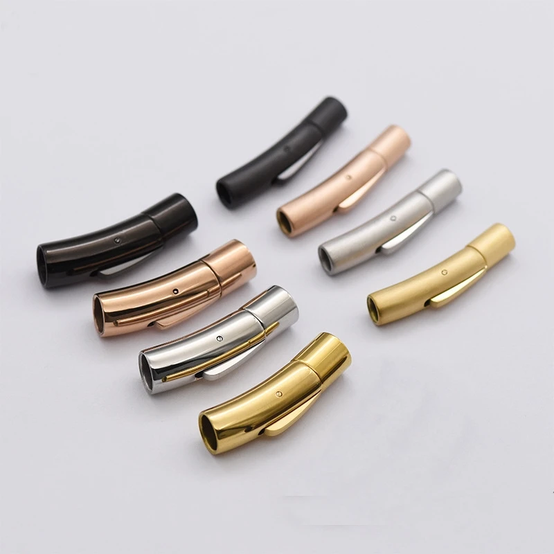 20Pcs Stainless Steel Curved Tube Snap Lock Clasp Metal End Connector Buckle for Braided Rope Bracelet DIY Jewelry Findings