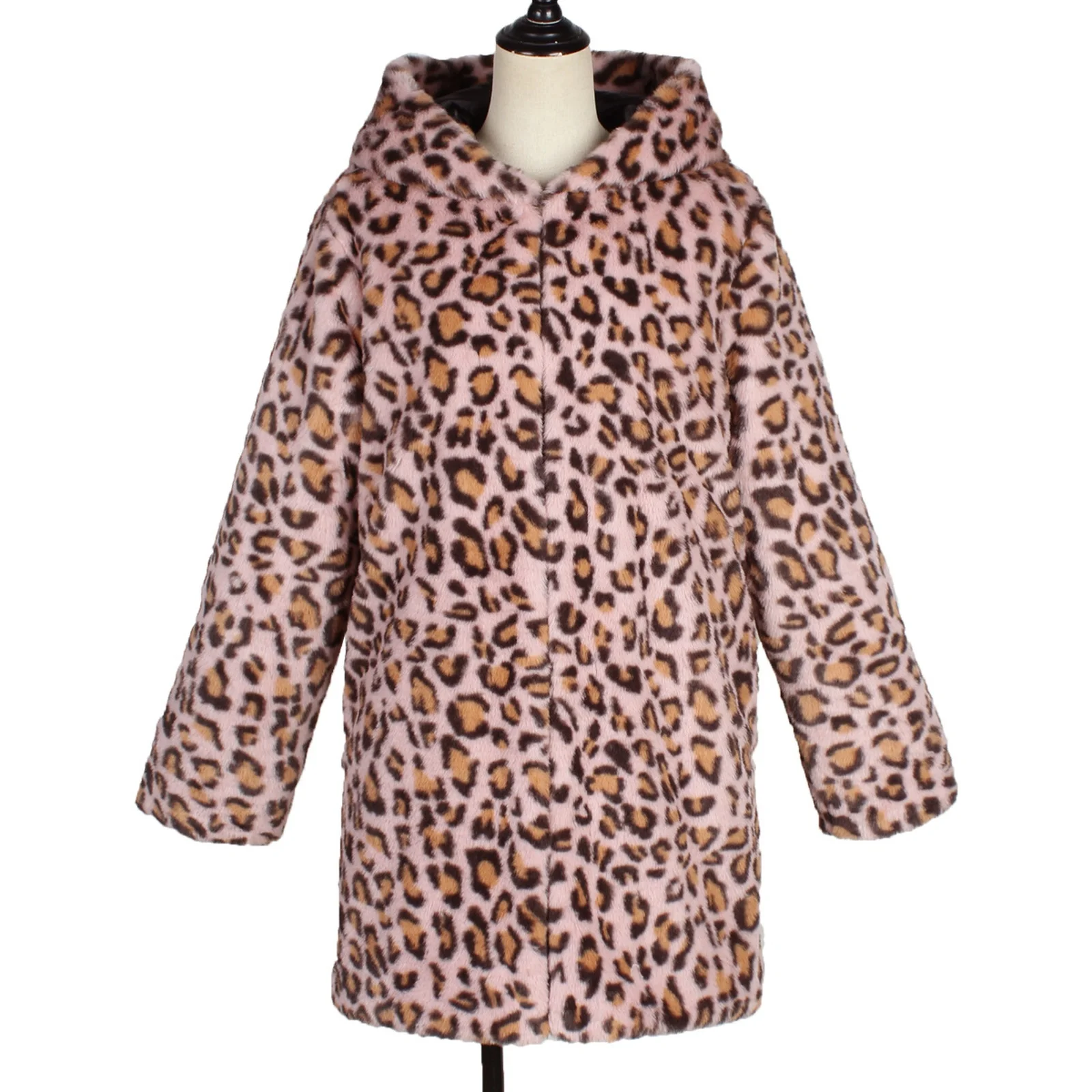 เสื้อโค้ทขนสัตว์เทียมลายเสือดาวสำหรับผู้หญิง มีฮู้ด ใส่ได้ทั้งฤดูใบไม้ร่วงและฤดูหนาว ทรงหลวม เสื้อคลุมขนสัตว์เทียมสำหรับผู้หญิง สไตล์หรูหรา แจ็คเก็ตสตรีทแวร์