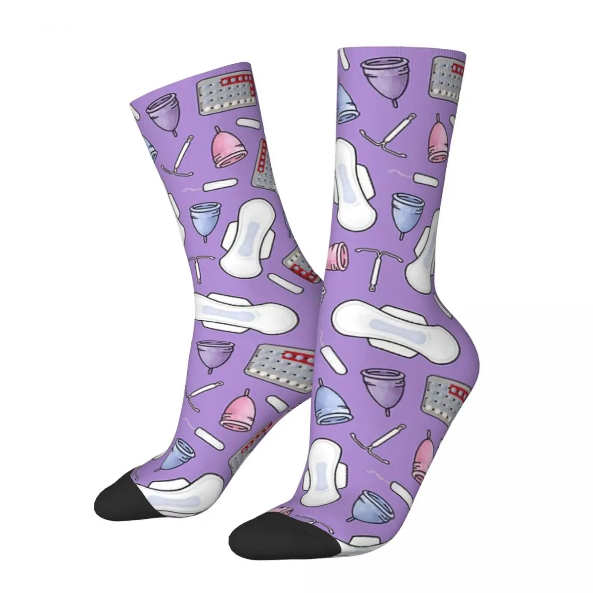 Protección de período, PMS Ready In Purple adulto Calcetines Unisex, hombres calcetines mujeres