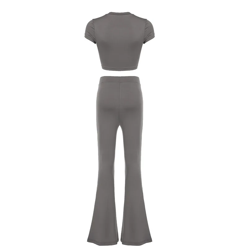 Lke Letter Print Crop Tops for Women, Korean Clothes, Yoga Fitness Flare Pants, Casual High Street, Women's Clothing Sale, 2 Pcs