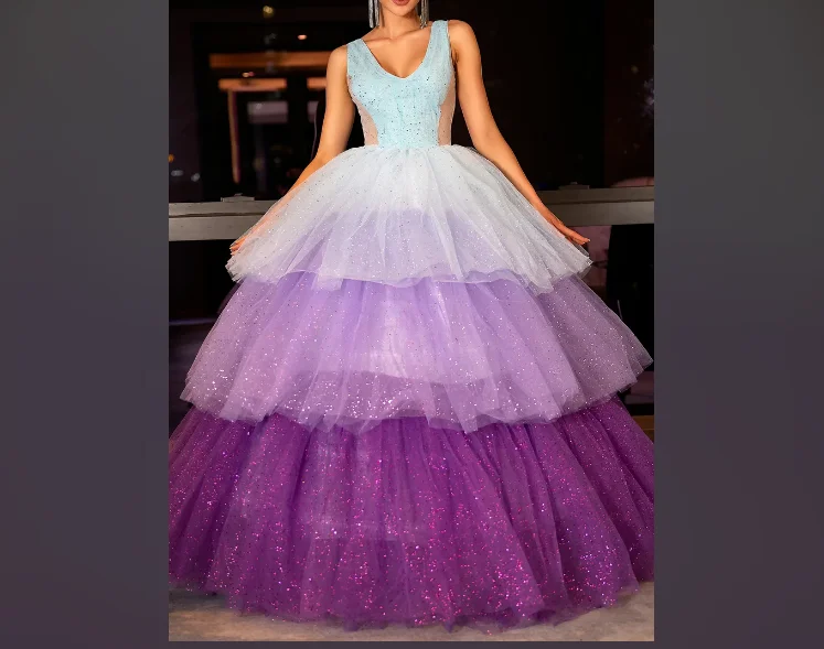 Manakou-Robe de Soirée Bouffante Violette Transparente, Pré-Vente